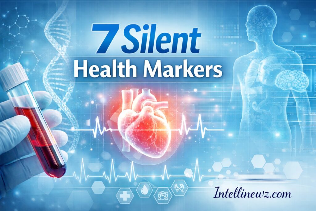 “Illustration of genes and omics data representing how genetic analysis predicts future health outcomes.”