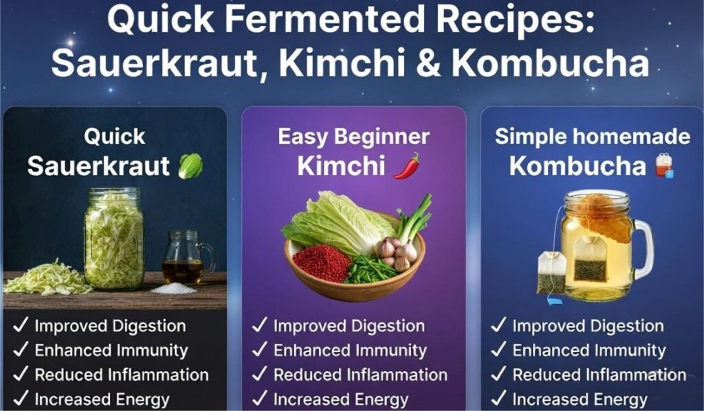 The Fermented Trio Secret: Sauerkraut, Kimchi & Kombucha – Unlock a Thriving Gut Microbiome, Crush Bloating & Reclaim Your Energy