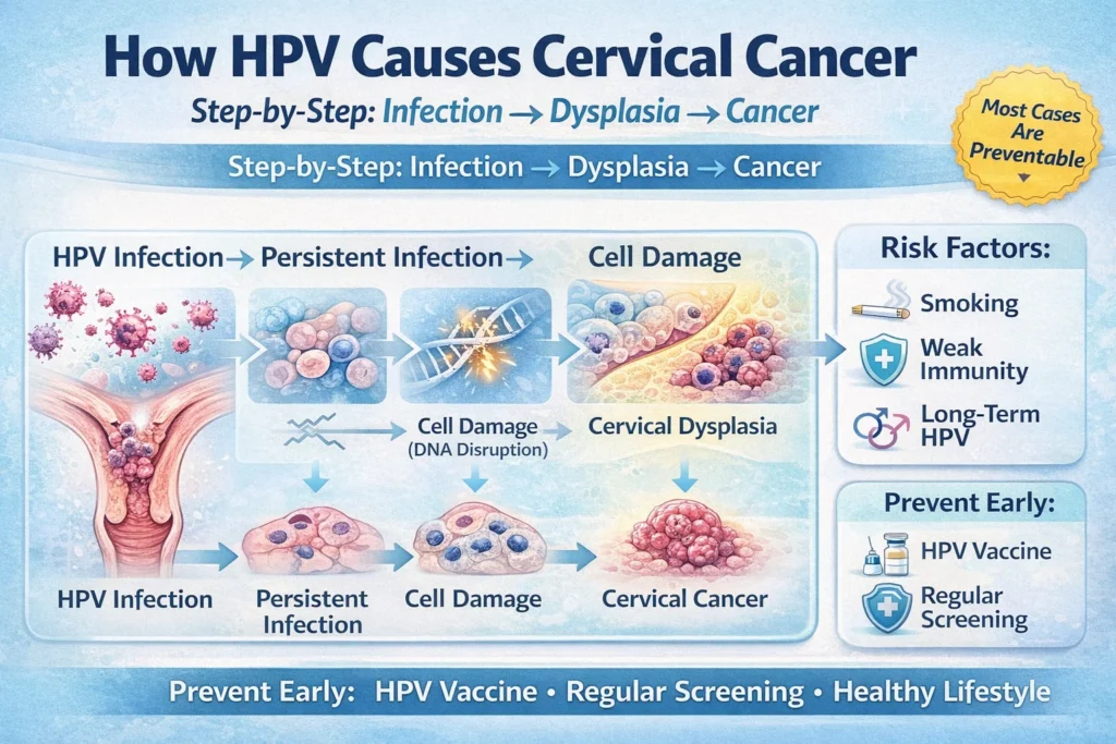 How HPV Causes Cervical Cancer: Step-by-Step Guide (Risk Factors, Dysplasia & Prevention)