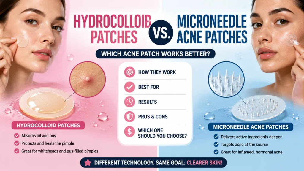 Hydrocolloid vs microneedle acne patches