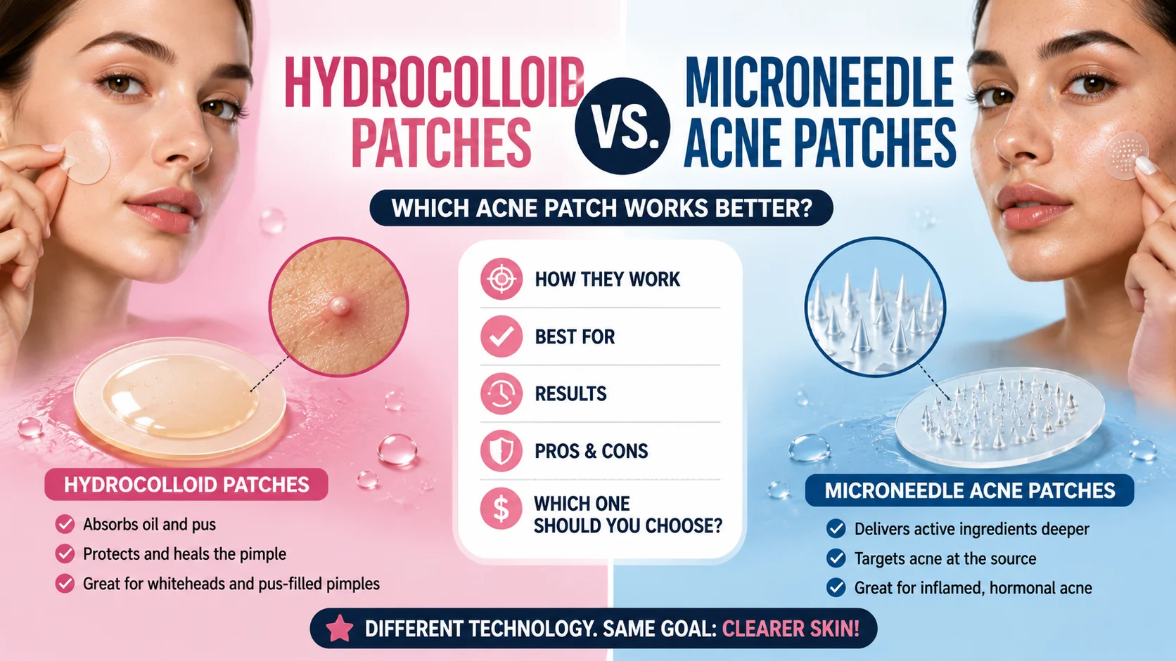 Hydrocolloid vs microneedle acne patches
